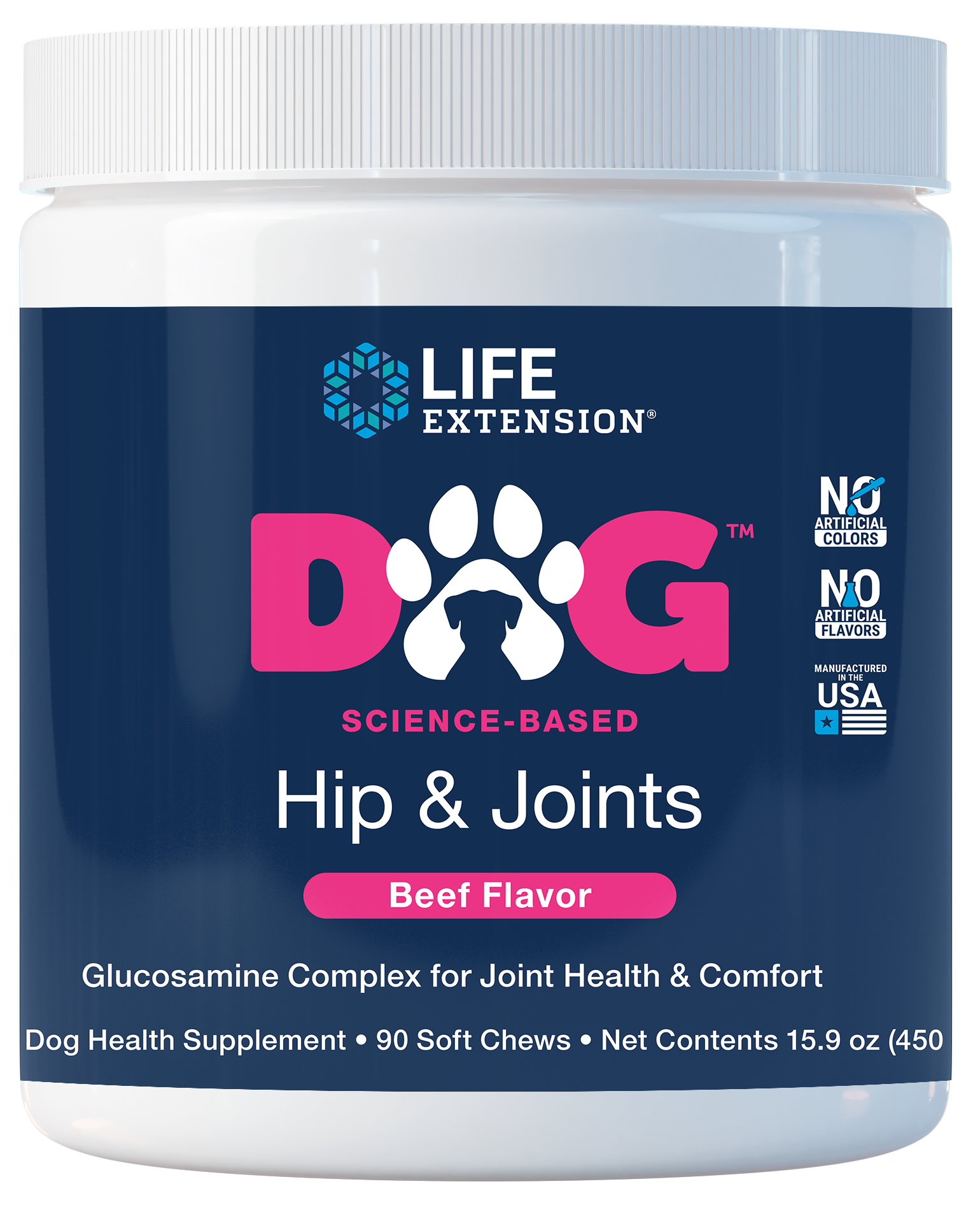 DOG Hip & Joints, 90 soft chews with beef flavor, glucosamine for joint health & comfort, MSM & PEA to fight discomfort